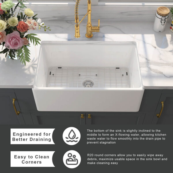 Wholesale Good Quality Kitchen Sink White Porcelain Apron Front Single Bowl Handmade Farmhouse Kitchen Sink