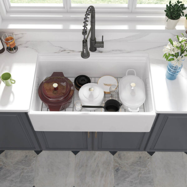 Wholesale Good Quality Kitchen Sink White Porcelain Apron Front Single Bowl Handmade Farmhouse Kitchen Sink