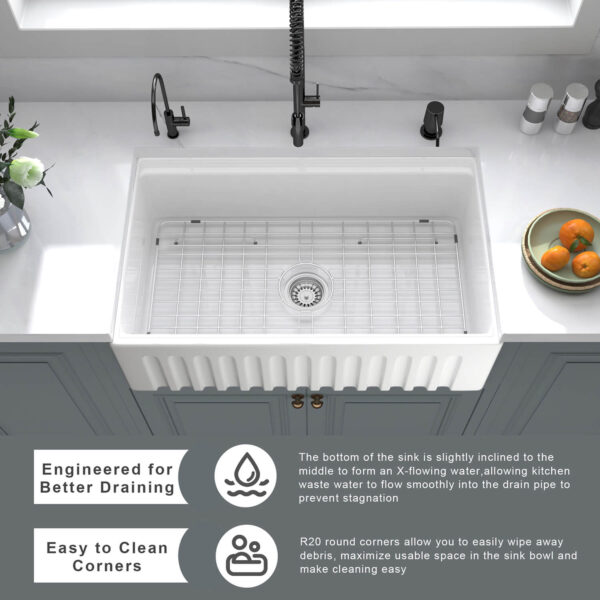 Wholesale Good Quality Kitchen Sink White Porcelain Apron Front Single Bowl Handmade Farmhouse Kitchen Sink