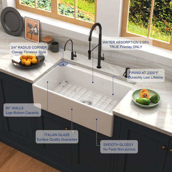 Wholesale Good Quality Kitchen Sink White Porcelain Apron Front Single Bowl Handmade Farmhouse Kitchen Sink