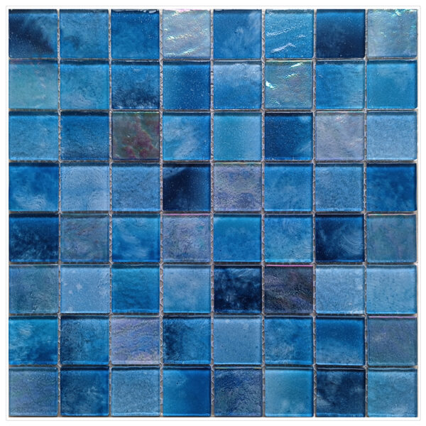 Blue Iridescent Glass Mosaic Tiles for Wall Backsplash Crystal DIY Pool Kitchen Bathroom Decoration