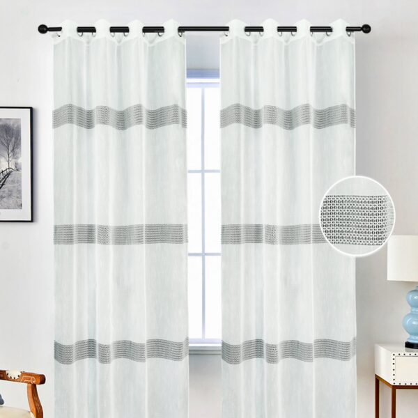 100% Polyester Striped Grommet Curtains Rope Format Transparent Translucent Modern Style for Home
