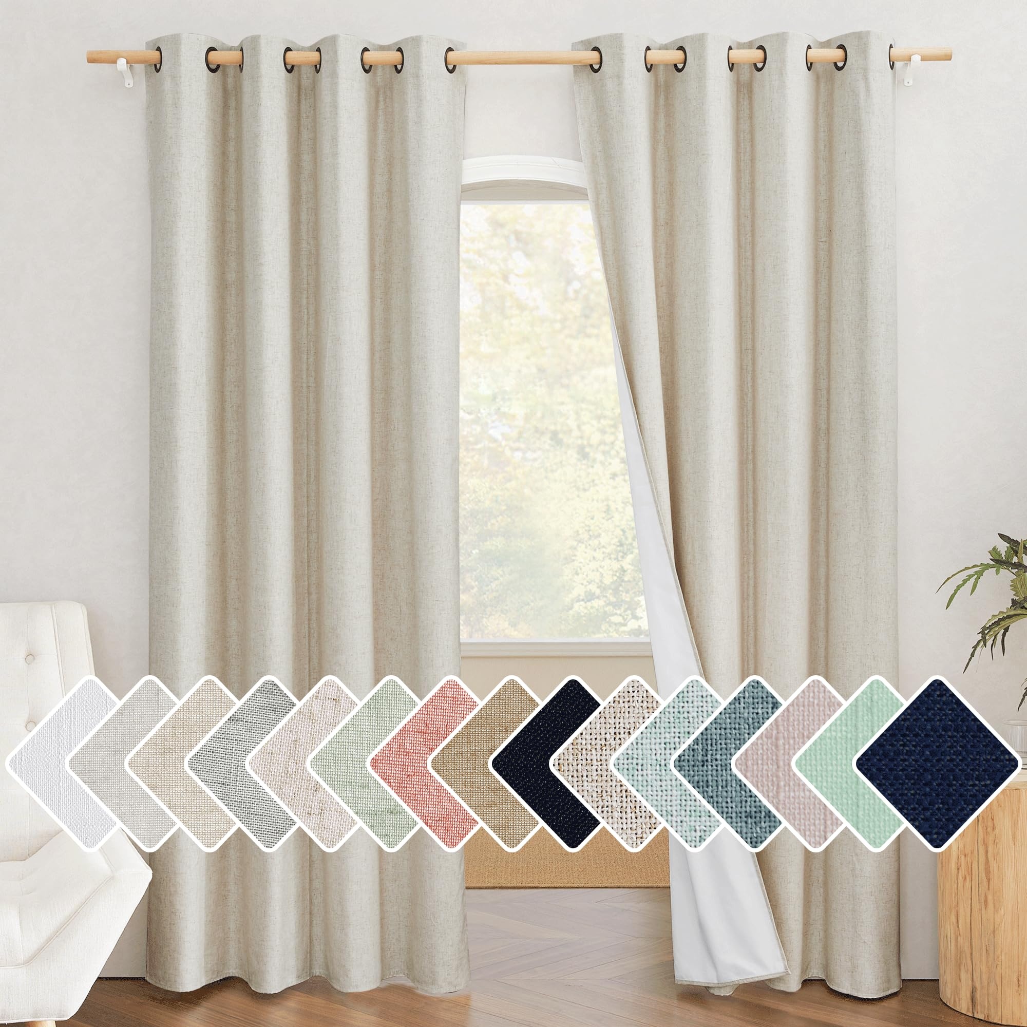 Long Natural Blackout Coated Thermal Soundproof Curtains for Living Room Luxury Thick 100% Polyester