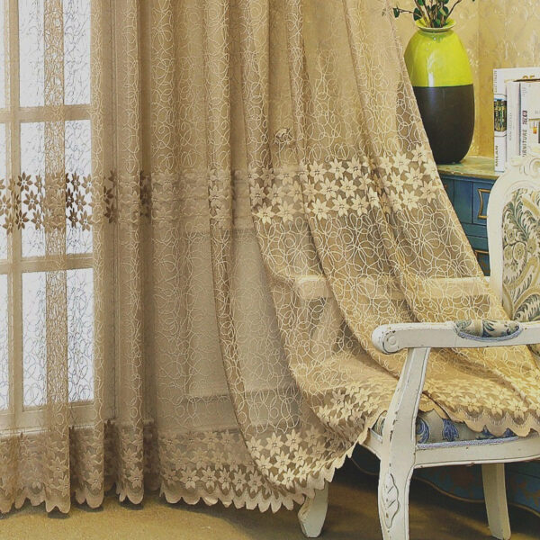 Elegant Pastoral Semi Sheer Grommet Light Filtering Floral Jacquard Luxury Sheer Curtains for the Living Room Bedroom Home