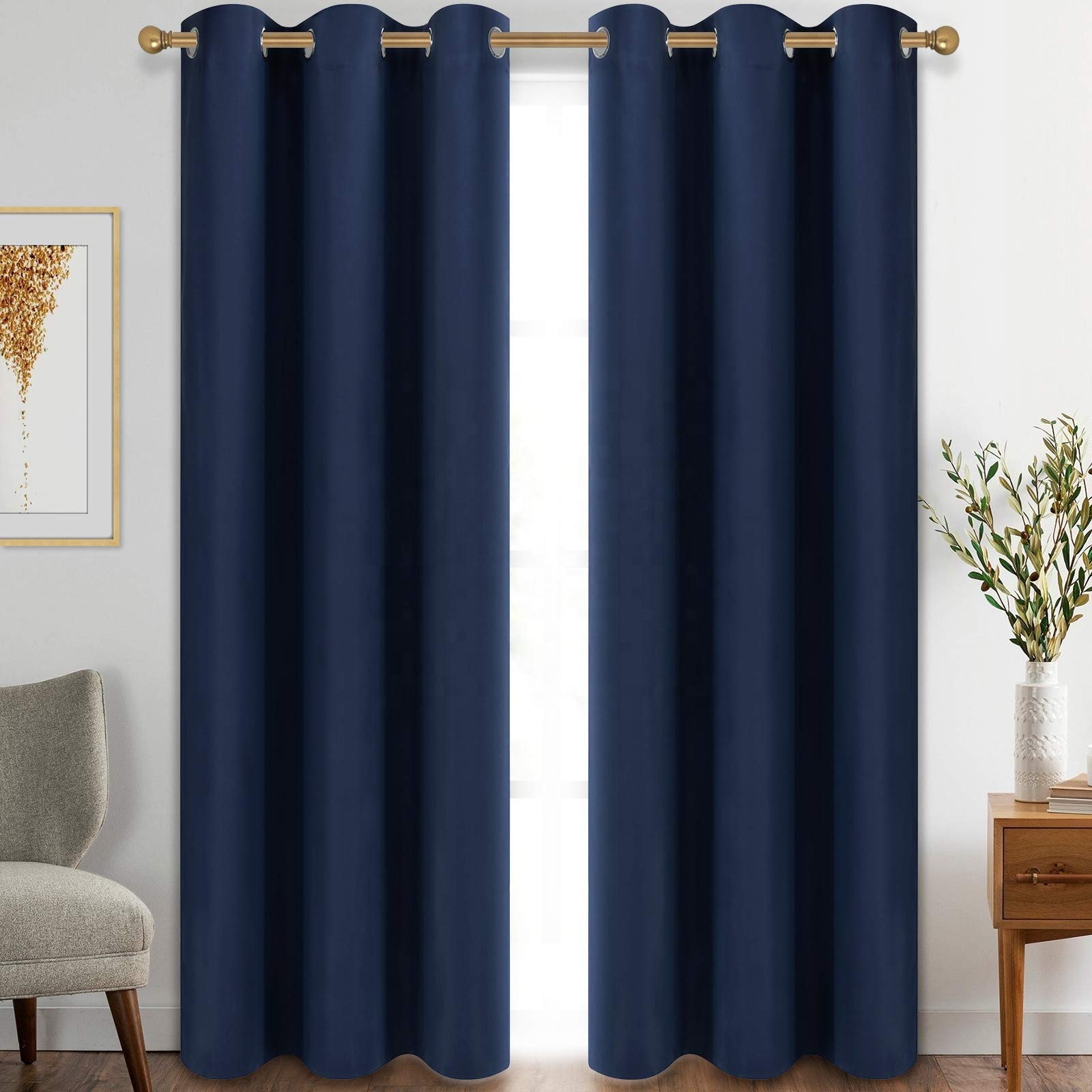 Wholesale European Luxury Blackout Curtains for Bedroom Grommet Thermal Insulated Room Darkening Navy Blue Curtains