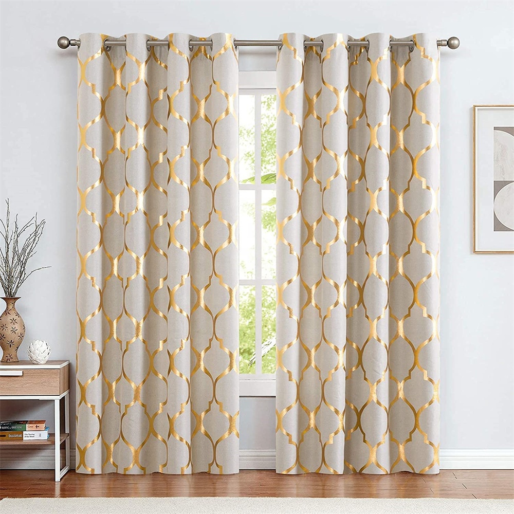Foil Printing Velvet Curtain Luxury Gold Stamping Design Blackout Curtains for Living Room