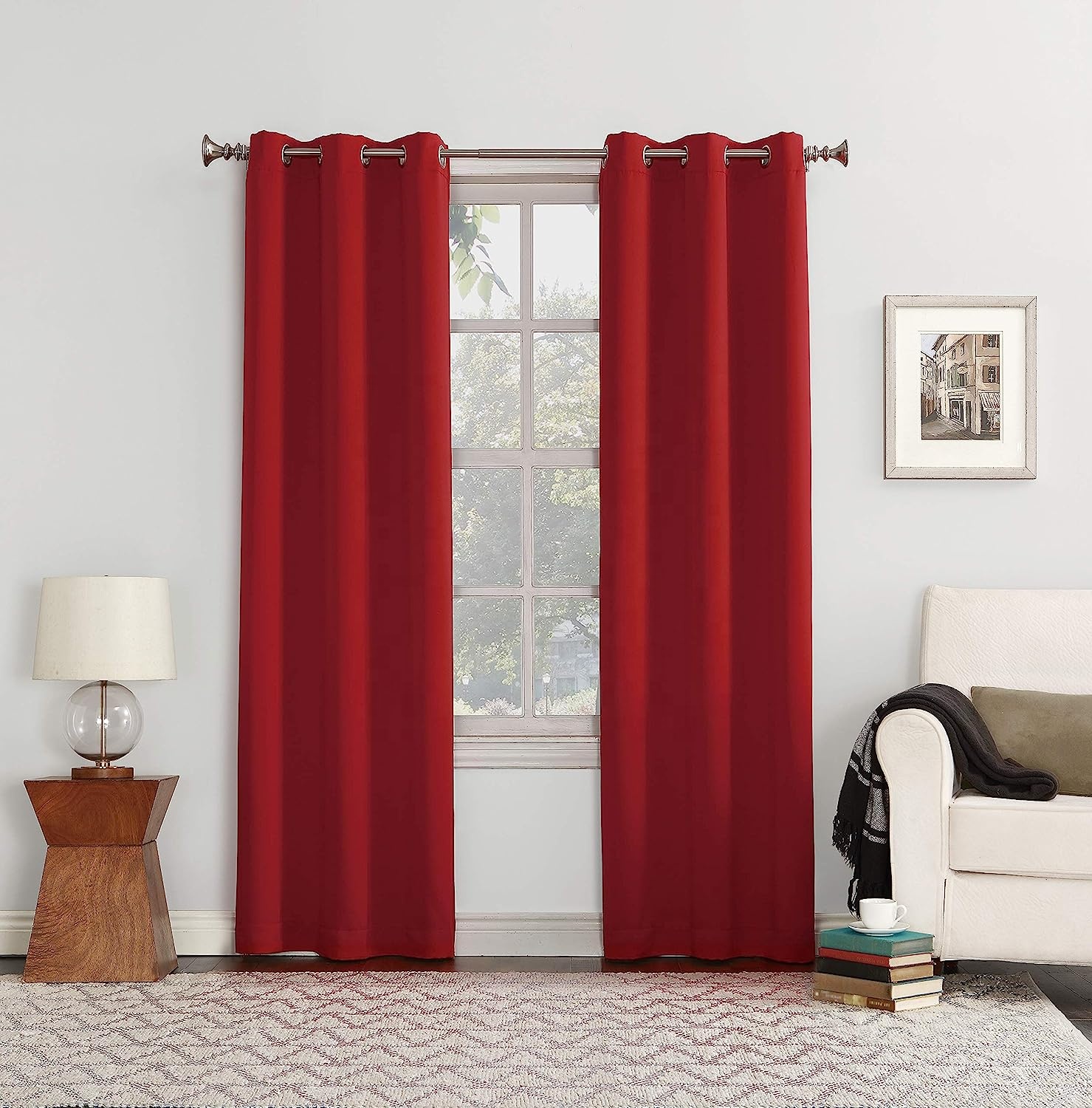 Luxury Red & Blackout Grommet Curtain Panel High Quality Woven Curtains for Home Living Room