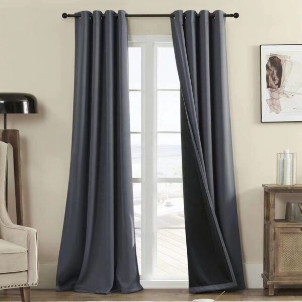 Modern Thermal Insulated Bedroom Window Treatment Curtains 108-Inch Drapes in Dark Grey Full Shade for Living Room