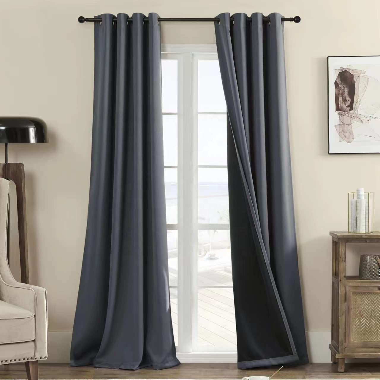 Modern Thermal Insulated Bedroom Window Treatment Curtains 108-Inch Drapes in Dark Grey Full Shade for Living Room