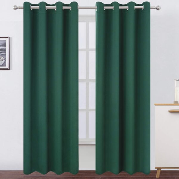 Thermal Insulated Room Darkening Curtains Dark Green Blackout Window Coverings for Bedrooms Woven Techniques