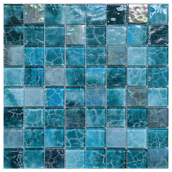 Crackle Blue Iridescent Glass Mosaic Tile for Kitchen Backsplash, Bathroom Wall, Pool Decoration