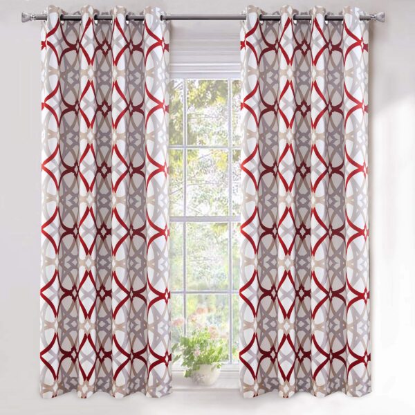 Factory Wholesale Luxury Long Linen Triple Passed Thermal Insulated Geometric Printing Red Door Blackout Curtain