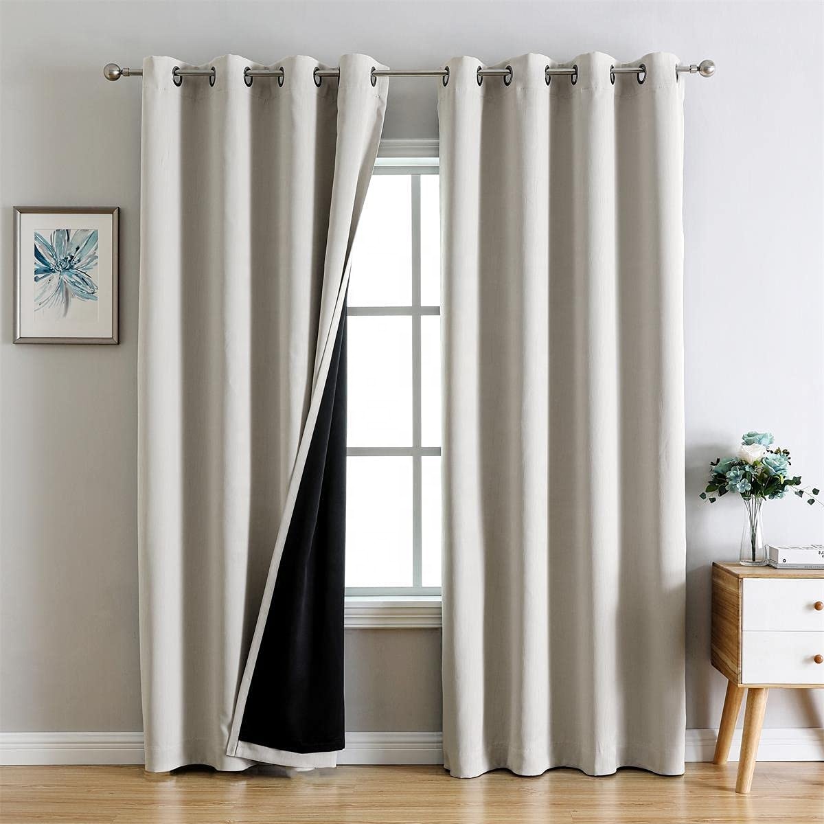Custom Darkening Thermal Insulated Blackout Curtain with Grommet Top Modern Woven Style for Bedroom & Living Room