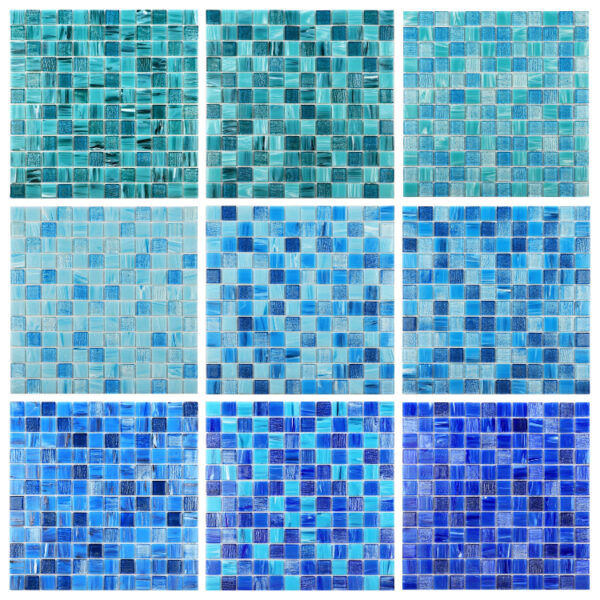 Customized Wall Decorative Modern Interiors Sky Blue Green Crystal Swimming Pool Glass Mosaic Tile