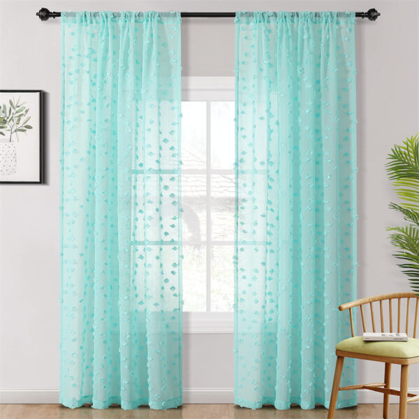 Cute Pom Pom Tulle Curtain Girls Room Rod Pocket Carved Voile Sheer Curtains for Bedroom