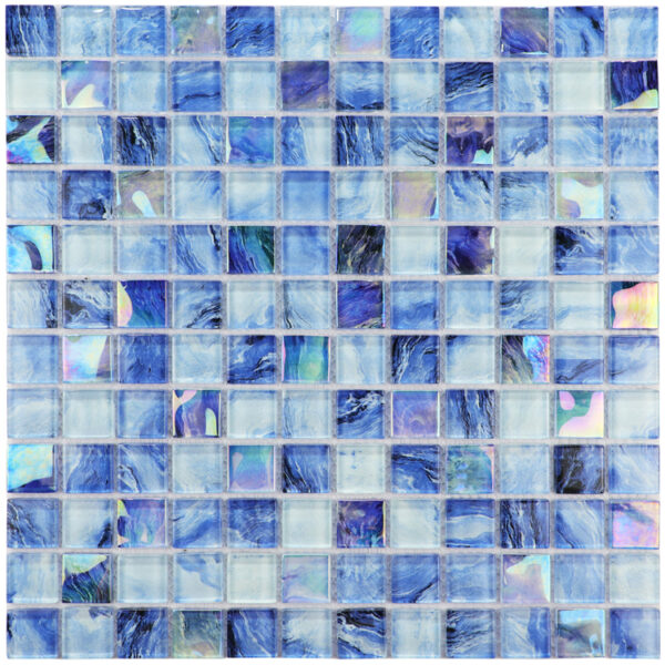Discounted Square Hot Melt Ocean Sea Blue Wave Shiny Mix Color Glass Swimming Pool Mosaic Tile
