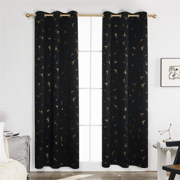Factory Supply Popular Constellation Pattern Foil Printed Thermal Insulated Black And Gold Curtains For The Living Room