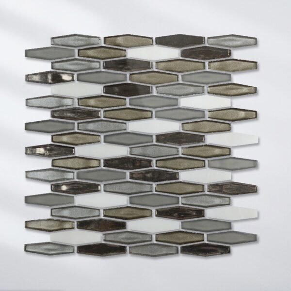 Hexagonal rhombus White and brown Glass Mosaic Tile Kitchen Bathroom Wall Decoration Tiles