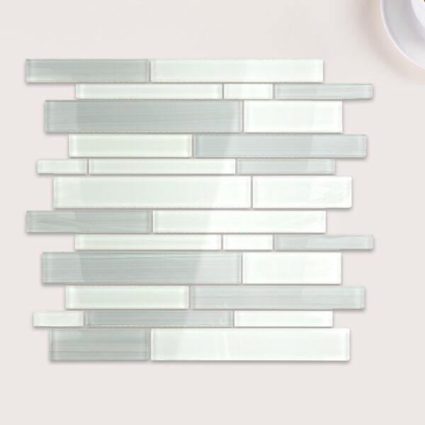 Mosaic Supplier Wholesale Irregular rectangle White grey Glass Mosaic Tile Kitchen Bathroom Wall Decoration Tiles
