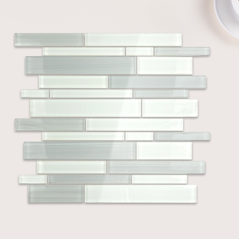 Mosaic Supplier Wholesale Irregular rectangle White grey Glass Mosaic Tile Kitchen Bathroom Wall Decoration Tiles