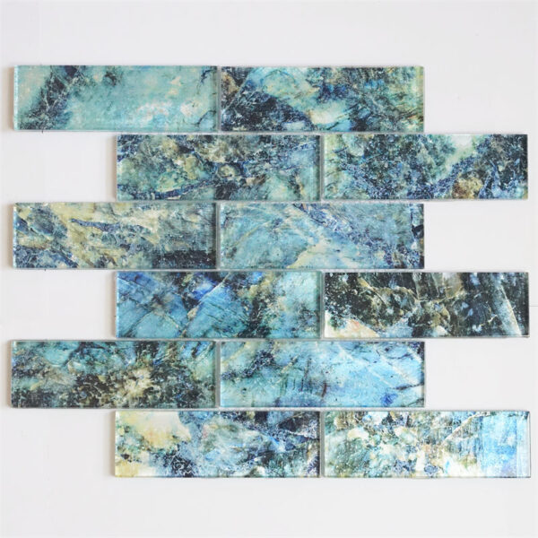Lake blue Glitter Glass Mosaic Tile for Bathroom Wall Decoration Tiles Swimming poolr Mosaic Supplier