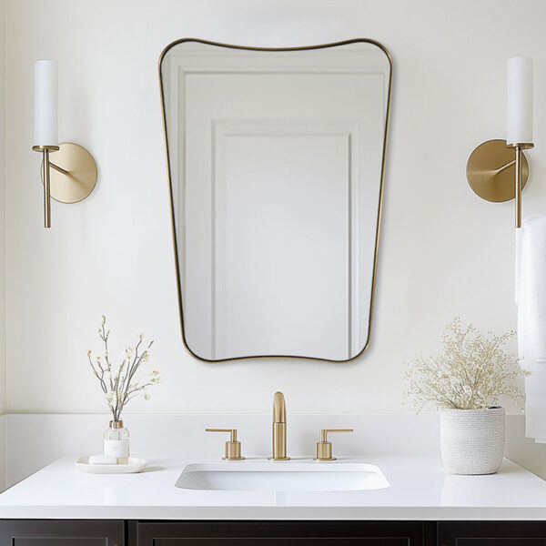 Gold Wall Mounted Metal Frame Mirror Decorative for Living Room