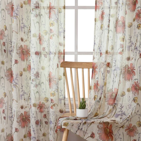 Modern Floral Printed Sheers Curtains Grommet Type Light Filtering Rod Pocket Wholesale for Living Room Woven Technique
