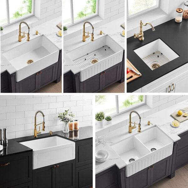 Rectangular Kitchen Sink Ceramic Solid Cast Sink Fireclay White Glazed Basin Without Faucet
