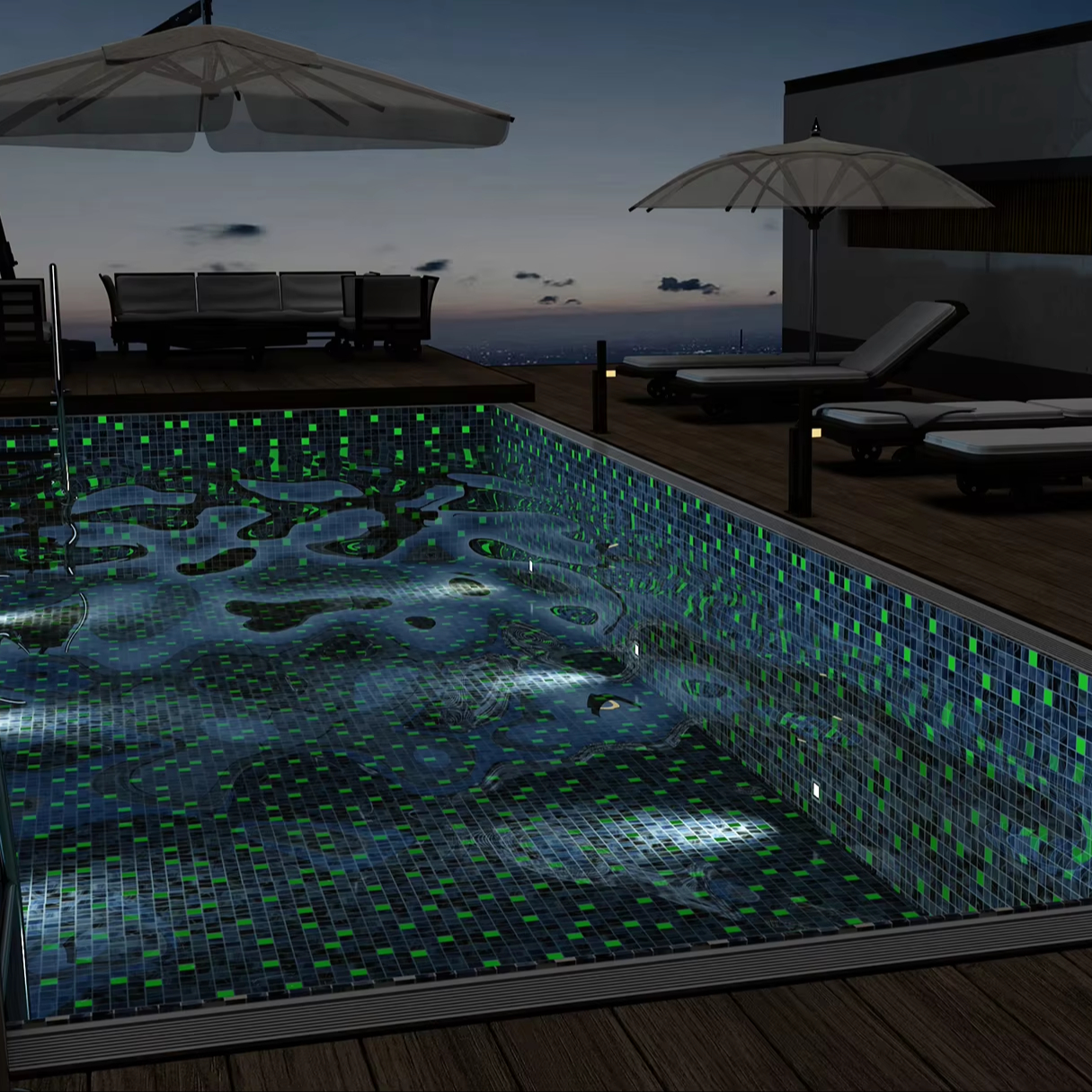 Outdoors Fluorescent Luminous Crystal Glass Mosaic Swimming Pool Floor Wall Tiles