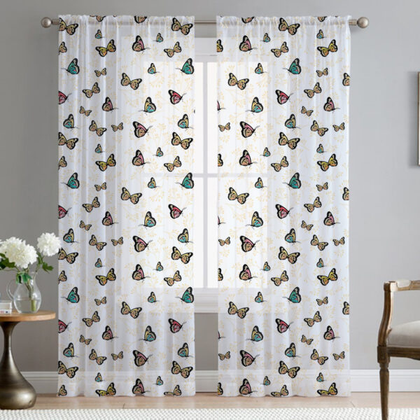 Professional Design Custom Digital Print Butterfly Sheer Tulle Curtain