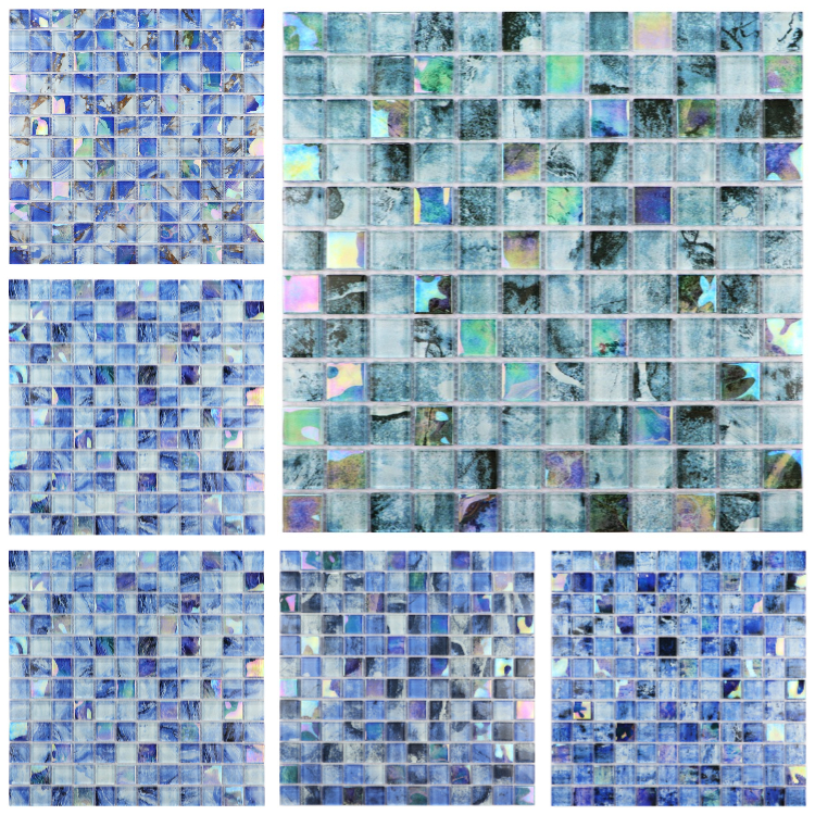 Square Hand Painting Inkjet Shiny Mix Color Glass Swimming Pool Mosaic Tile