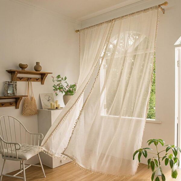 Supplier Wholesale Unique Natural Style Romantic Classic Solid Curtain Chic Classy Cotton Linen Sheer Curtain