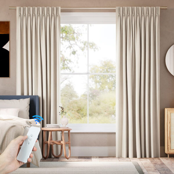 UV Protected 100% Blackout Flame Retardant Modern Pleated Window Curtains & Solid Valances for Bedroom Drapery Window Treatments