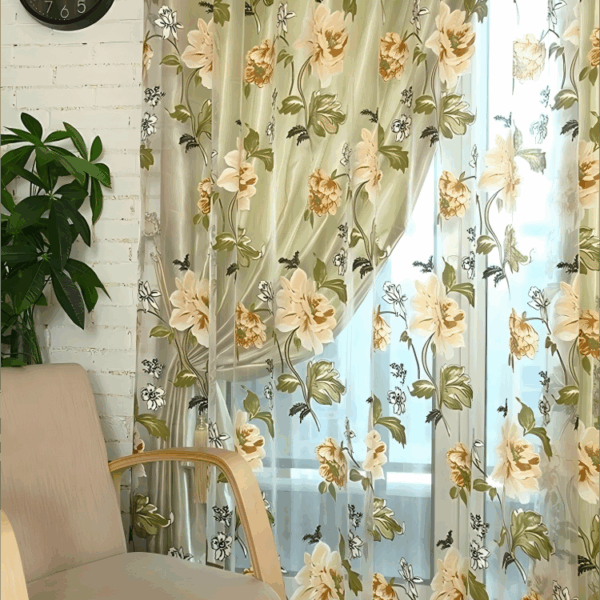 Wholesale Decorative European Printed Butterfly Flower Print Sheer Floral Rose Curtains for Living Room
