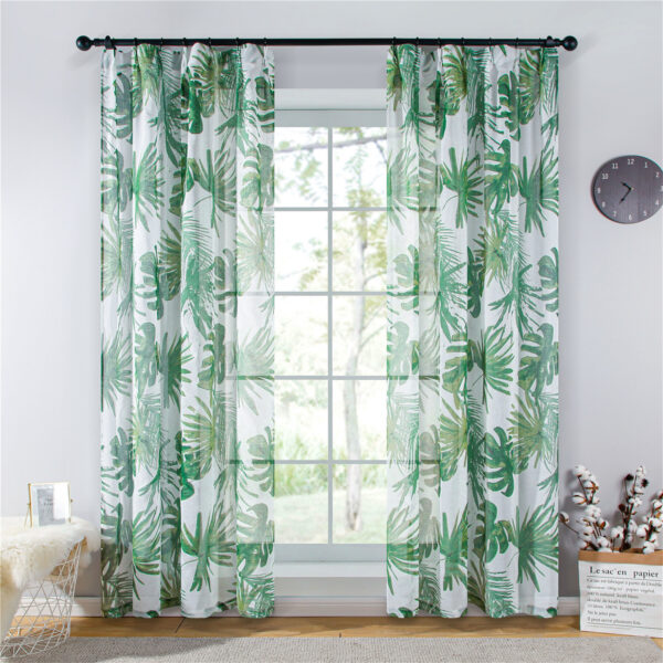 Wholesale Pastoral Style Green Leaves Fresh Home Window Sheer Curtains