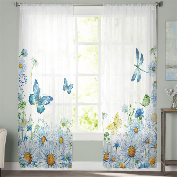 Wholesale Rod Pocket Vertical White Sheer Curtain With Design Daisy Printed Custom